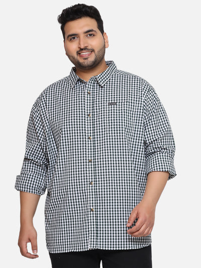 Columbia - Plus Size Men's Regular Fit Green & White Checked Full Sleeve Casual Shirt Plus Size Shirts JupiterShop   