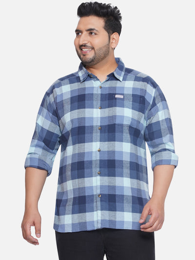 Columbia - Plus Size Men's Regular Fit Blue Checked Full Sleeve Casual Shirt Plus Size Shirts JupiterShop   