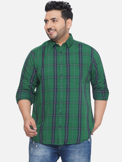 aLL - Plus Size Men's Regular Fit Cotton Green Checked Full Sleeve Casual Shirt  JupiterShop   