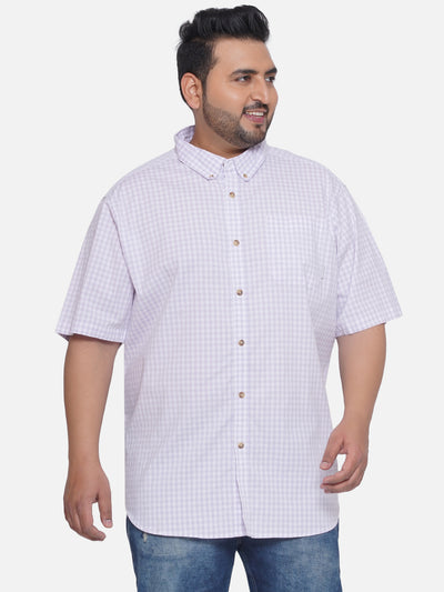 Columbia - Plus Size Men's Regular Fit Purple Color Checked Half Sleeve Casual Shirt Plus Size Shirts JupiterShop   