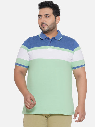aLL - Plus Size Men's Regular Fit Polo Half Sleeve Blue & Green Striped Casual Cotton T-Shirt  JupiterShop   