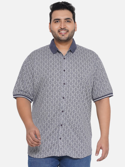 aLL - Plus Size Men's Regular Fit Grey Printed Polo Collar Shirt  JupiterShop   