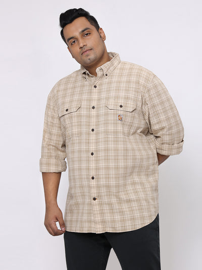 Johnny Bigg – Plus Size Men’s Regular Fit Beige Checked Full Sleeve Cotton Casual Shirt Plus Size Shirts Plus Size Men's Fashion Online in India