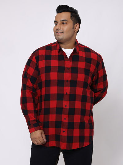 Jack & Jones – Plus Size Men’s Regular Fit Red & Black Checked Full Sleeve Cotton Casual Shirt Plus Size Shirts JupiterShop