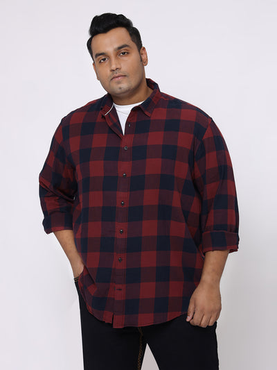 Jack & Jones – Plus Size Men’s Regular Fit Maroon & Black Checked Full Sleeve Cotton Casual Shirt Plus Size Shirts JupiterShop
