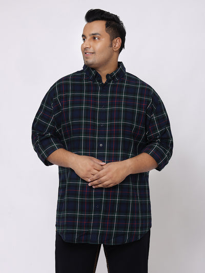 Johnny Bigg – Plus Size Men’s Regular Fit Navy & Green Checked Full Sleeve Cotton Casual Shirt Plus Size Shirts JupiterShop