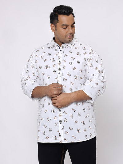 Johnny Bigg - Plus Size Men's Regular Fit White Floral Printed Cotton Casual Shirt Plus Size Shirts JupiterShop