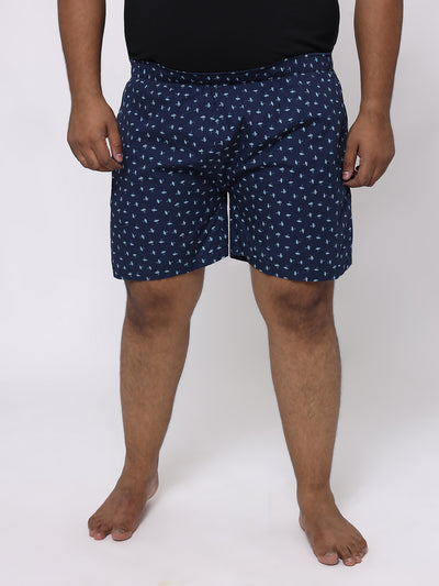 Santonio - Plus Size Men's Navy Blue Printed Cotton Lounge Shorts Plus Size Innerwear Plus Size Men's Fashion Online in India