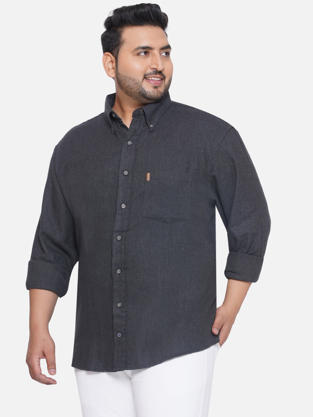 IZOD - Plus Size Men's Regular Fit Grey Coloured Cotton Solid Full