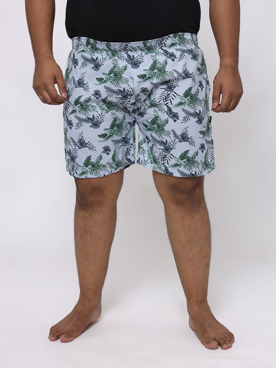 Santonio - Plus Size Men's Light Blue Leaf Printed Cotton Lounge Shorts Plus Size Innerwear JupiterShop