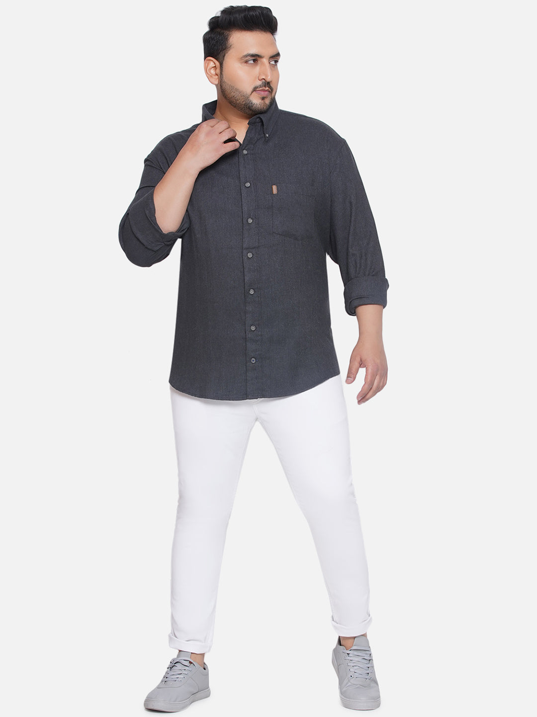 IZOD - Plus Size Men's Regular Fit Grey Coloured Cotton Solid Full