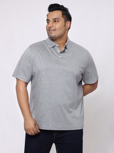 Santonio - Plus Size Men's Regular Fit Grey Solid Cotton Half Sleeve Polo Neck T-Shirt Plus Size T Shirt JupiterShopMigrate