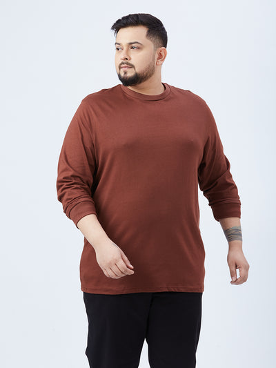 Jacamo - Plus Size Men's Regular Fit Maroon Solid Cotton Casual Full Sleeve T-Shirt Plus Size T Shirt JupiterShop