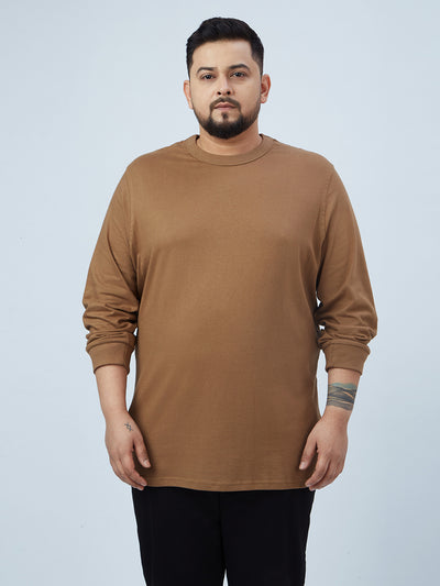 Jacamo - Plus Size Men's Regular Fit Brown Solid Cotton Casual Full Sleeve T-Shirt Plus Size T Shirt JupiterShop