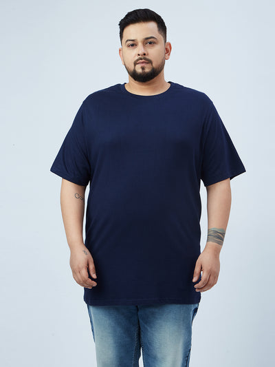 Jacamo - Plus Size Men's Regular Fit Navy Blue Solid Cotton Casual Half Sleeve T-Shirt Plus Size T Shirt JupiterShop