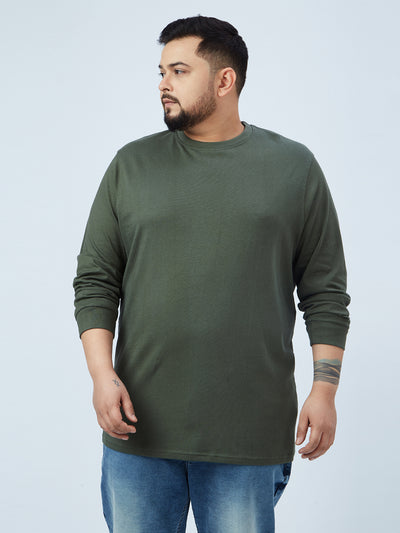 Jacamo - Plus Size Men's Regular Fit Green Solid Cotton Casual Full Sleeve T-Shirt Plus Size T Shirt JupiterShop