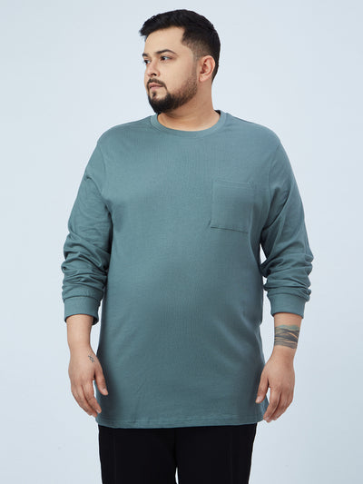 Jacamo - Plus Size Men's Regular Fit Light Green Solid Cotton Casual Full Sleeve With Pocket T-Shirt Plus Size T Shirt JupiterShop