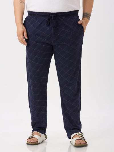 Hanes - Plus Size Men's Straight Navy Blue Checks Pure Cotton Track Pants Plus Size Track Pant JupiterShop