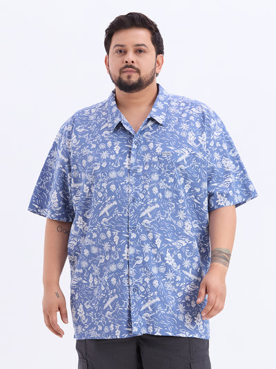 Columbia - Plus Size Men's Regular Fit Blue Cotton Printed Half Sleeve Casual Shirt Plus Size Shirts JupiterShop