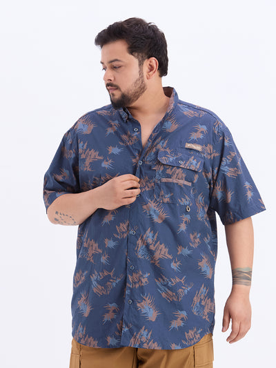 Columbia - Plus Size Men's Regular Fit Blue Cotton Printed Half Sleeve Casual Shirt Plus Size Shirts JupiterShop