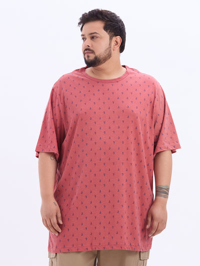 HB - Plus Size Men's Regular Fit Cotton Rust Pink Printed Round Neck Casual T-Shirt Plus Size T Shirt JupiterShop