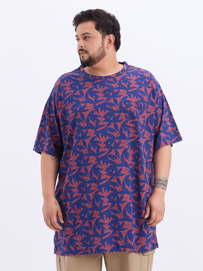 HB - Plus Size Men's Regular Fit Cotton Navy Rust Abstract Print Round Neck T-Shirt Plus Size T Shirt JupiterShop