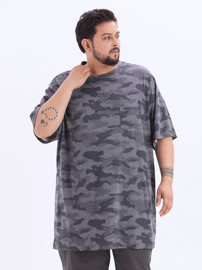 HB - Plus Size Men's Oversized Fit Charcoal Camouflage Cotton T-Shirt Round Neck Half Sleeves Plus Size T Shirt JupiterShop
