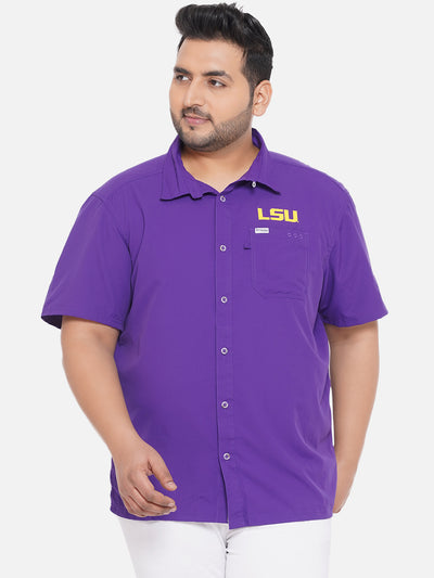Columbia - Plus Size Men's Regular Fit Purple Coloured Cotton Back Print Half Sleeve Casual Shirt  JupiterShop   