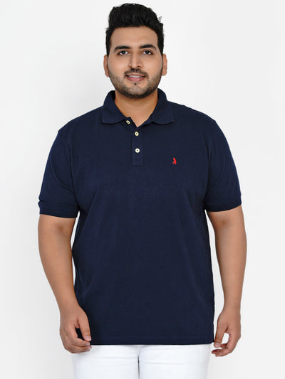Burnt Umber - Plus Size Solid Navy Blue Polo Neck T-Shirt Plus Size T Shirt JupiterShop   