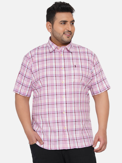 Plus size pink checks half sleeve shirt for men