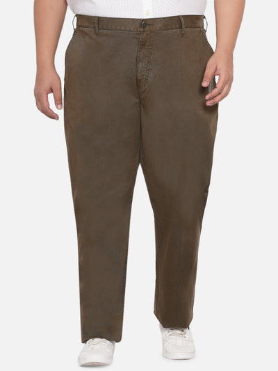 Burnt Umber - Plus Size Men's Olive Regular Fit Pure Cotton Trousers Plus SIze Trousers JupiterShop   