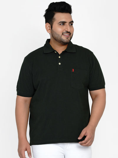PLUS SIZE SOLID DARK GREEN POLO NECK T-SHIRT