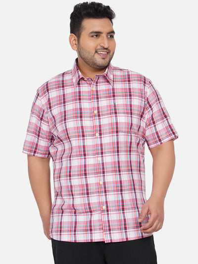 Burnt Umber - Plus Size Egyptian Cotton Dark Pink & White Half Sleeve Checks Shirt Plus Size Shirts JupiterShop   