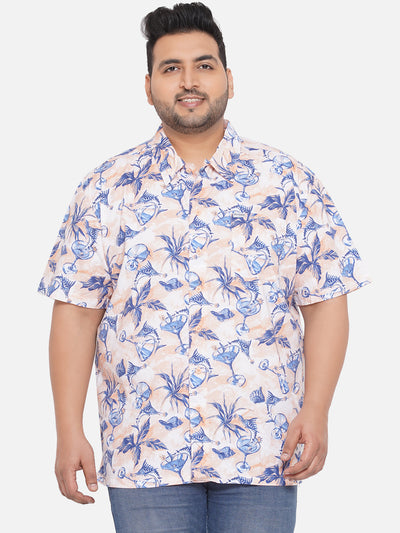 Columbia - Plus Size Men's Regular Fit Blue Coloured Cotton Printed Half Sleeve Casual Shirt Plus Size Shirts JupiterShop   