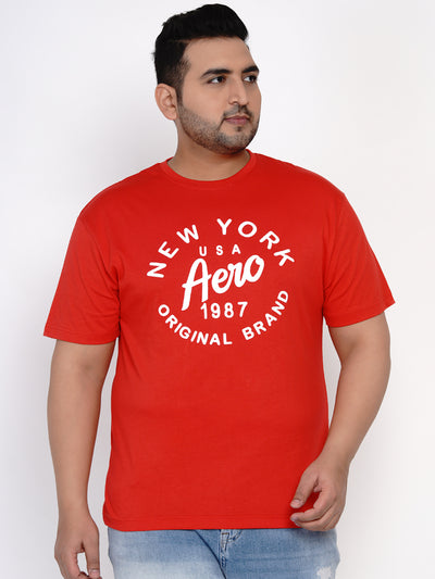 Plus size half sleeve round neck red printed t-shirt