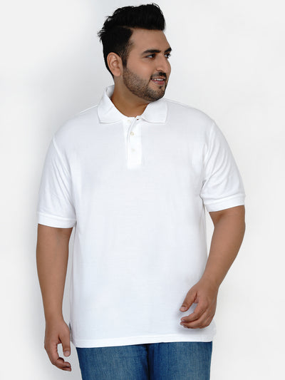 Plus Size Solid White Polo Neck T-Shirt