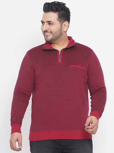 Casa Moda - Plus Size Men's Regular Fit Soft Cotton Maroon Polo Collar Solid Sweatshirt  JupiterShop   