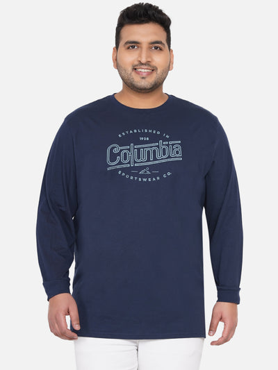 Columbia - Men Navy Blue Plus Size Regular Fit Full Sleeve Cotton T-Shirts Plus Size T Shirt JupiterShop   