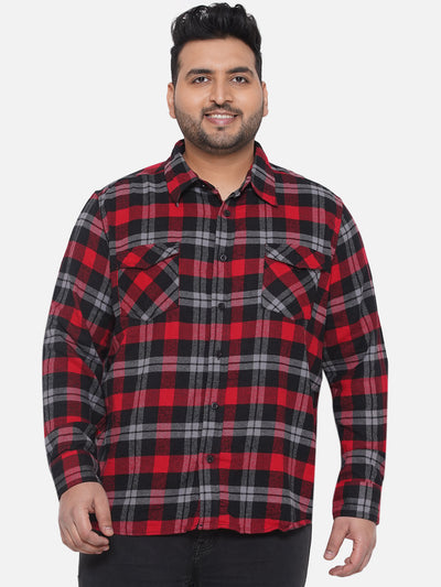 Santonio - Plus Size Men's Regular Fit Red Coloured Checkered Full Sleeve Casual Shirt Plus Size Shirts JupiterShop   