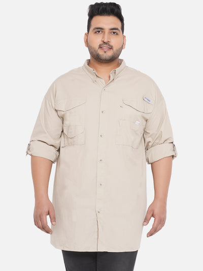 Columbia - Plus Size Men's Regular Fit Beige Cotton Solid Full Sleeve Casual Shirt Plus Size Shirts JupiterShop   