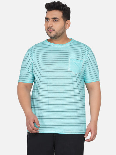 Kitaro - Men Blue Stripes Plus Size Regular Fit Casual T-Shirt Plus Size T Shirt JupiterShop   