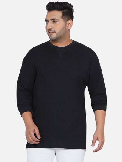 Seven - Men Black Plus Size Regular Fit Solid Full Sleeve T-Shirt Plus Size T Shirt JupiterShop   