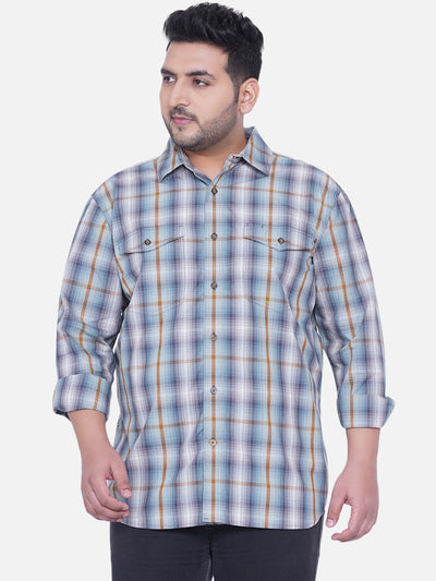 Santonio - Plus Size Regular Fit Pure Cotton Brown and Blue Checkered Casual Shirt  JupiterShop   