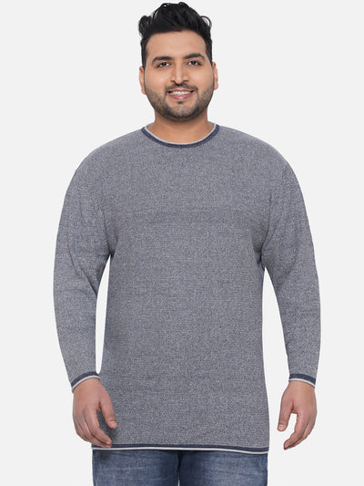 Santonio - Plus Size Men's Blue Regular Fit Printed Round Neck Pullover Plus Size Winterwear JupiterShop   