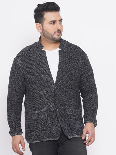 Engbers - Plus Size Men's Regular Fit Black & Grey Solid Cotton Knitted Long Sleeves Sweater Plus Size Winterwear JupiterShop   