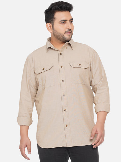 Santonio - Men Beige Plus Size Regular Fit Pure Cotton Full Sleeve Solid Casual Shirt Plus Size Shirts JupiterShop   