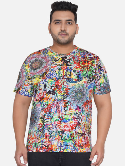 Men Multicolor Plus Size Regular Fit Printed Casual T-Shirt