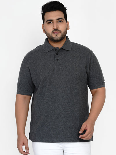 Santonio - Plus Size Solid Dark Grey Polo Neck T-Shirt Plus Size T Shirt JupiterShop   