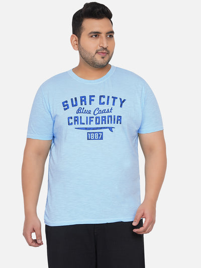 Men Blue Printed Pima Cotton Plus Size Regular Fit Casual T-Shirt