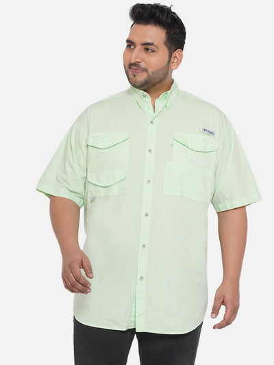 Columbia - Plus Size Men's Regular Fit Green Cotton Solid Half Sleeve Casual Shirt Plus Size Shirts JupiterShop   